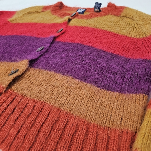 GAP Mohair Blend Striped Cropped Cardigan Sweater Colorblock Fuzzy Cozy - Picture 4 of 8